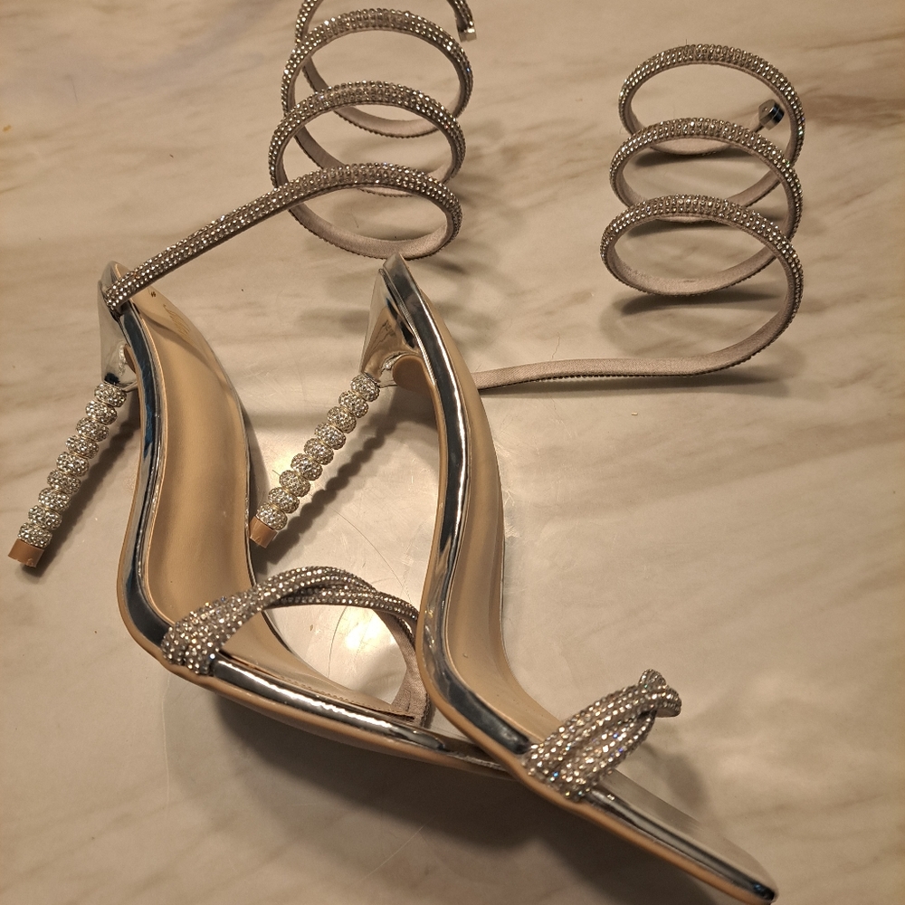 Elegant Silver Strappy Heels